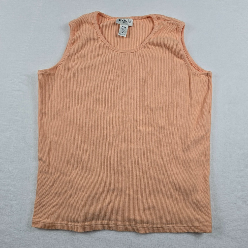 Van Heusen Womens Peach Ribbed Cotton Scoop Neck Tank Top Shell Size M